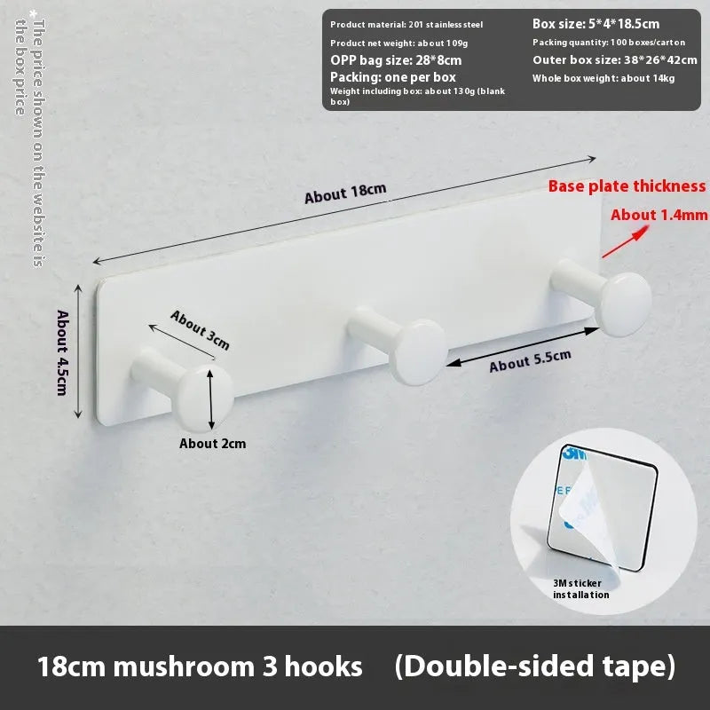 Modern iron adhesive wall hook with multiple rows, shown in white with mounting tape.