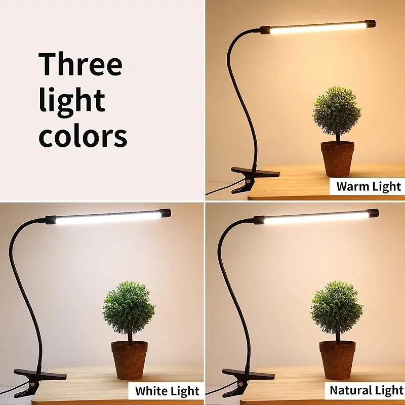 Black and white LED desk lamp with USB cable, 26 cm length, for student dormitory study