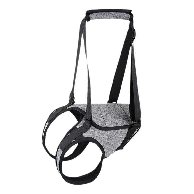 Neoprene dog rear leg auxiliary belt with adjustable waist and thigh straps in grey