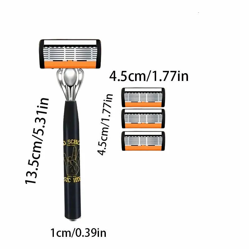 Black manual shaver cutter head with six-layer finger grip handle and multiple blade configurations.