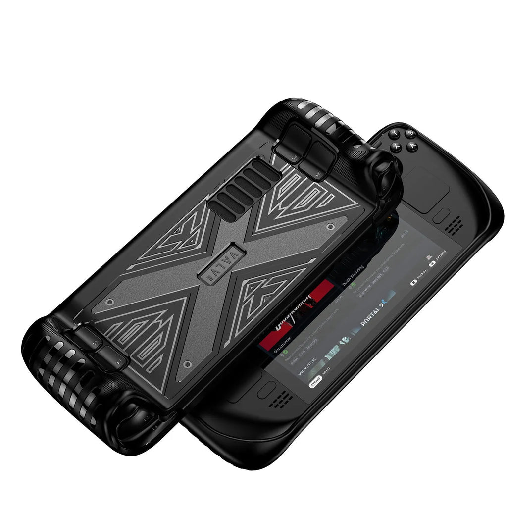 TPU protective cover for Steam Deck game console in black, blue, and red colour options