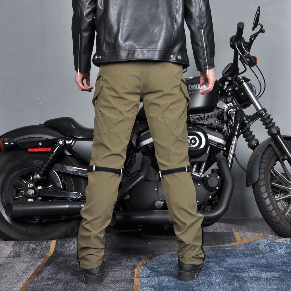 Men's waterproof windproof motorcycle trousers in green or black with protective gear set
