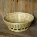Handmade natural bamboo storage basket in woven construction showing three size options