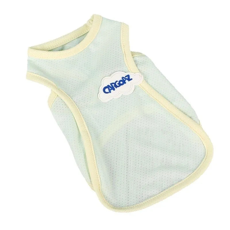 Lightweight polyester cat vest in grass green or taro purple for summer pet wear