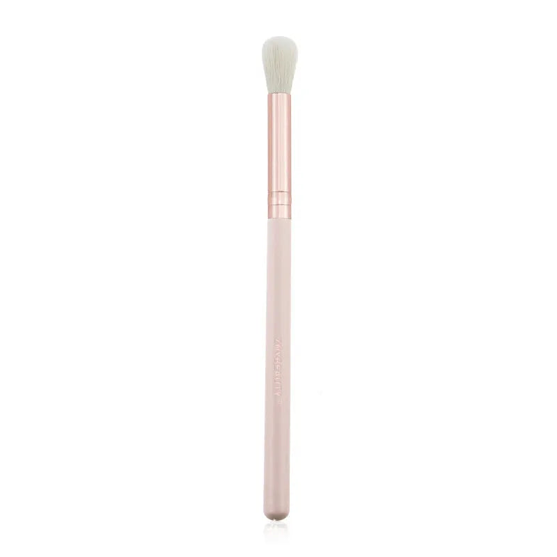 26 pink-handled makeup brushes with wool bristles in a rolled-up PU case