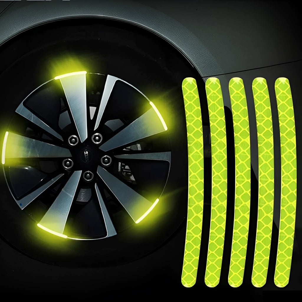 20-piece set of arc-shaped PVC reflective stickers for car wheel hubs in multiple colour options