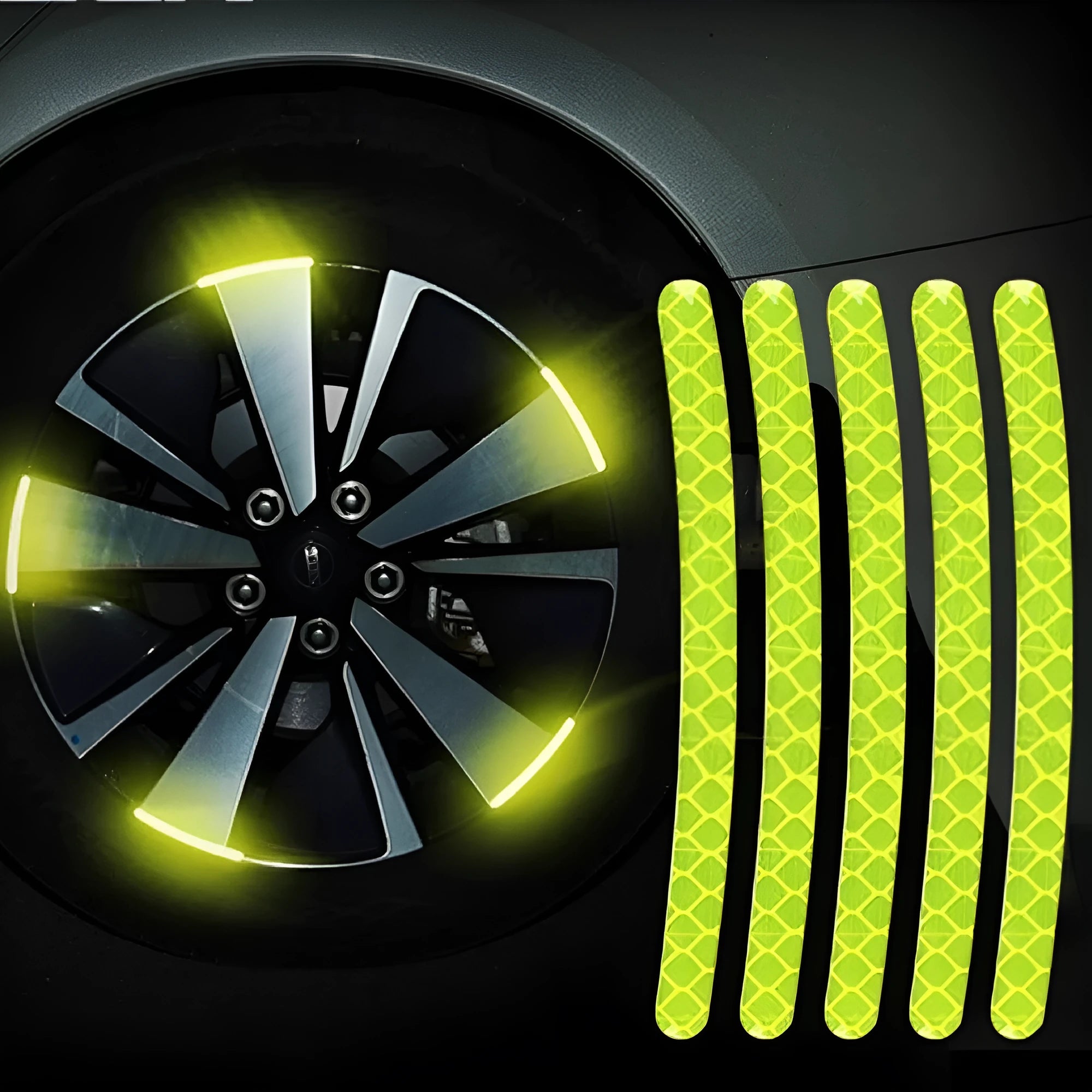 20-piece set of arc-shaped PVC reflective stickers for car wheel hubs in multiple colour options