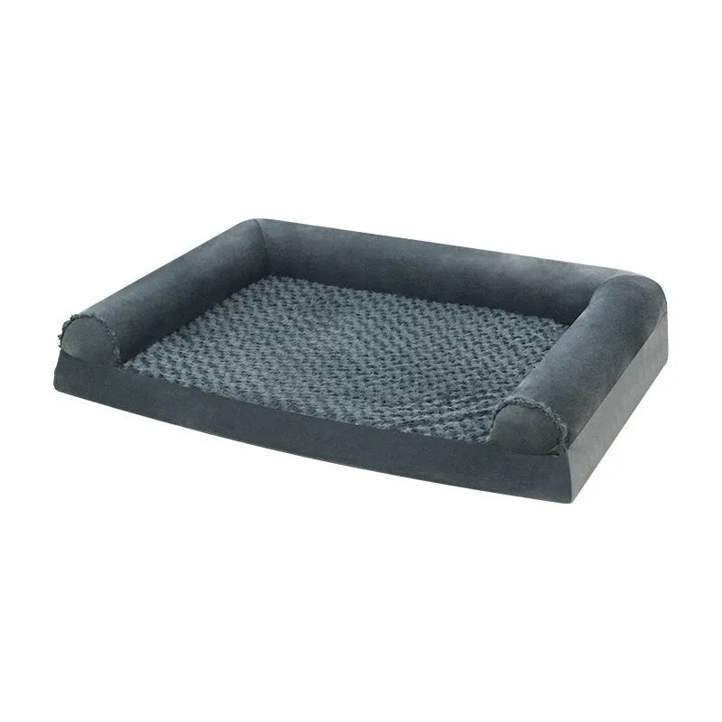 Light grey foldable cloth kennel for a large dog, showing its rectangular shape and raised sides.