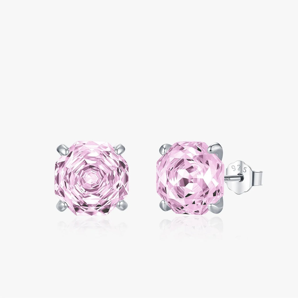 S925 sterling silver rose stud earrings in pink with 6mm and 8mm size options