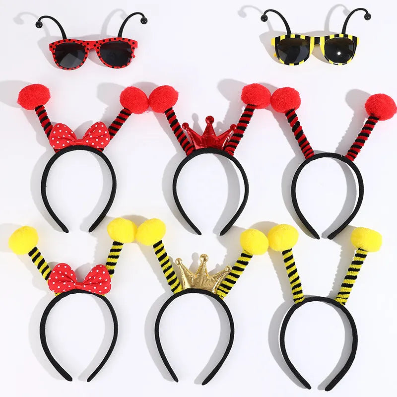 Yellow bees party costume headband and glasses set with cloth construction