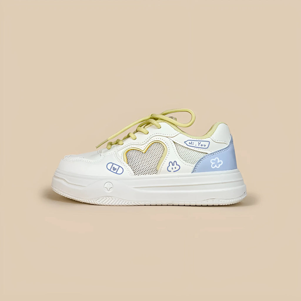 Summer mesh breathable casual sneakers in Meow Rabbit Sea Salt Cheese colour with lace-up closure