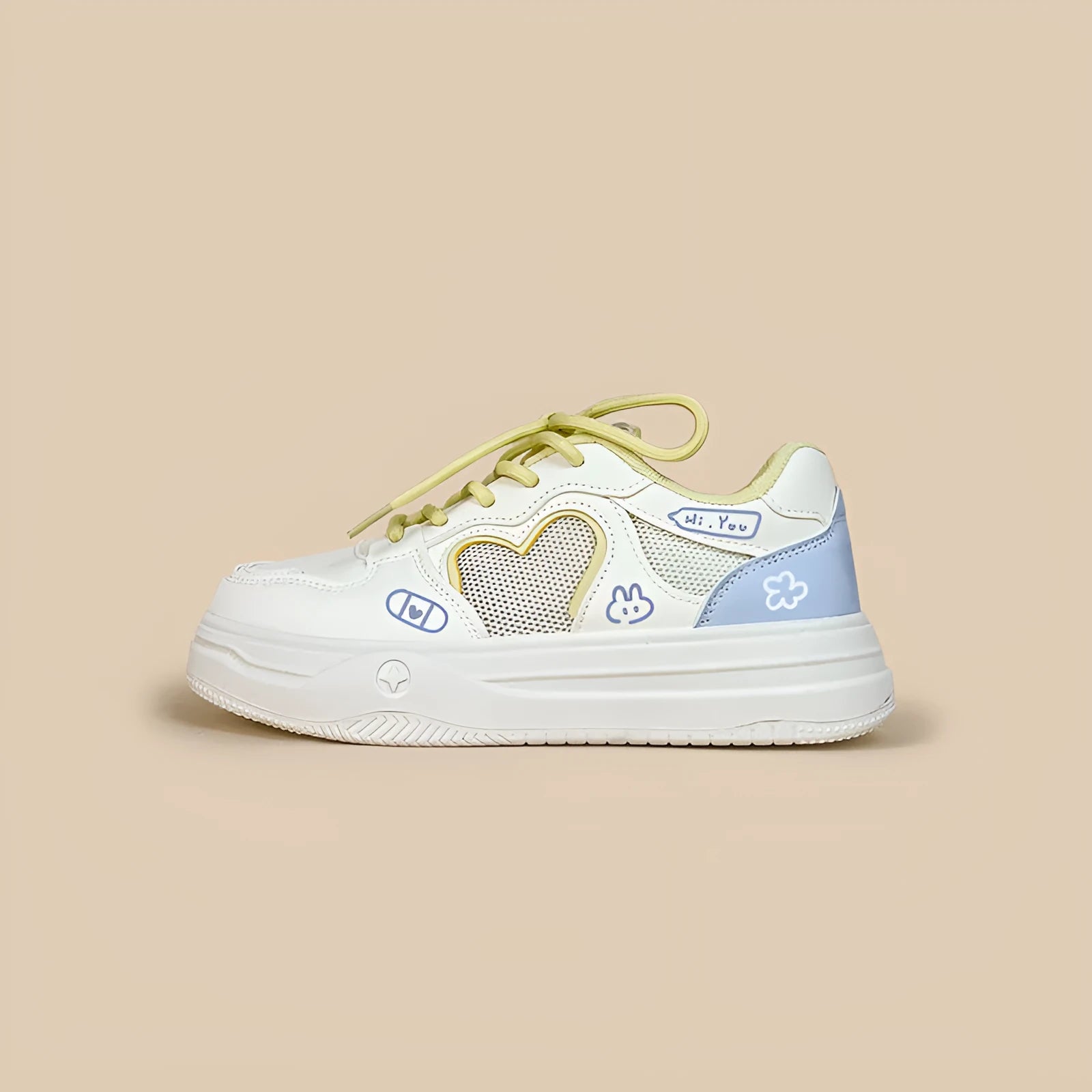 Summer mesh breathable casual sneakers in Meow Rabbit Sea Salt Cheese colour with lace-up closure