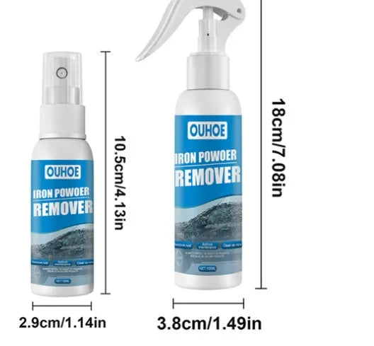 Automotive rust remover spray bottle and blue square sponge for car body corrosion treatment