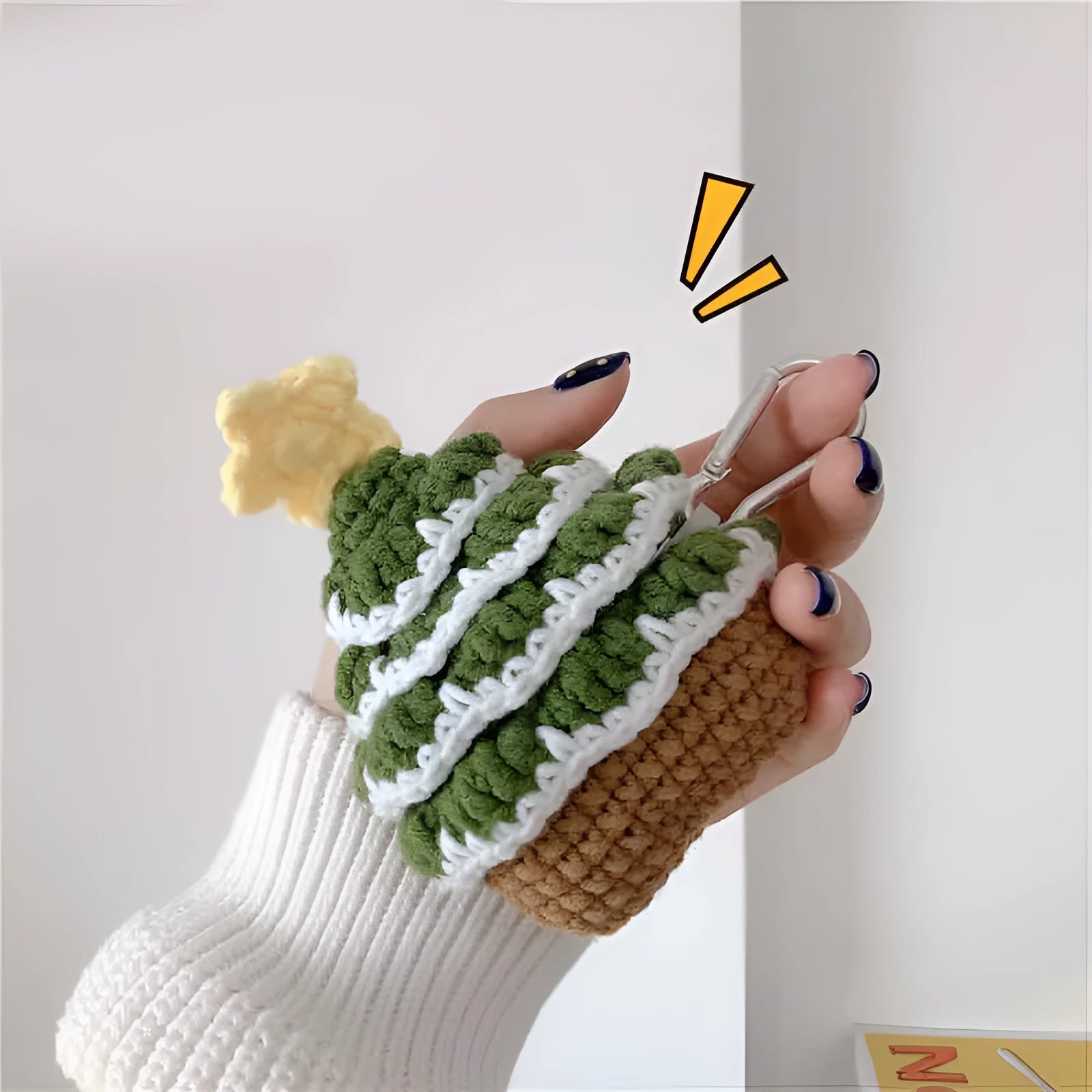 Green knitted Christmas tree Bluetooth headset case for AirPods with hook
