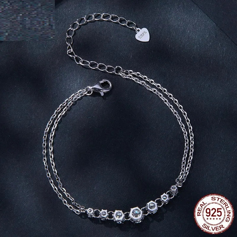 S925 sterling silver double-layer geometric bracelet with electroplating, 925 silver purity, women's jewellery
