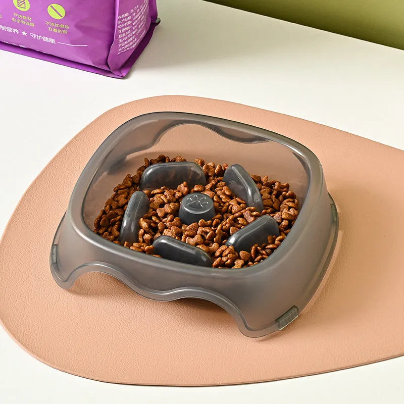 Plastic dog slow feeder bowl with anti-choking maze design in blue colour option