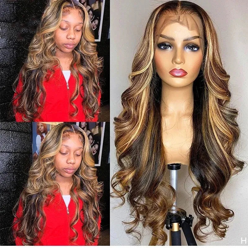 Front lace wig with 134 gradient colour long curly hair and side bangs