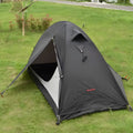 Single person double layer tent with aluminium poles in red, black, or orange colours