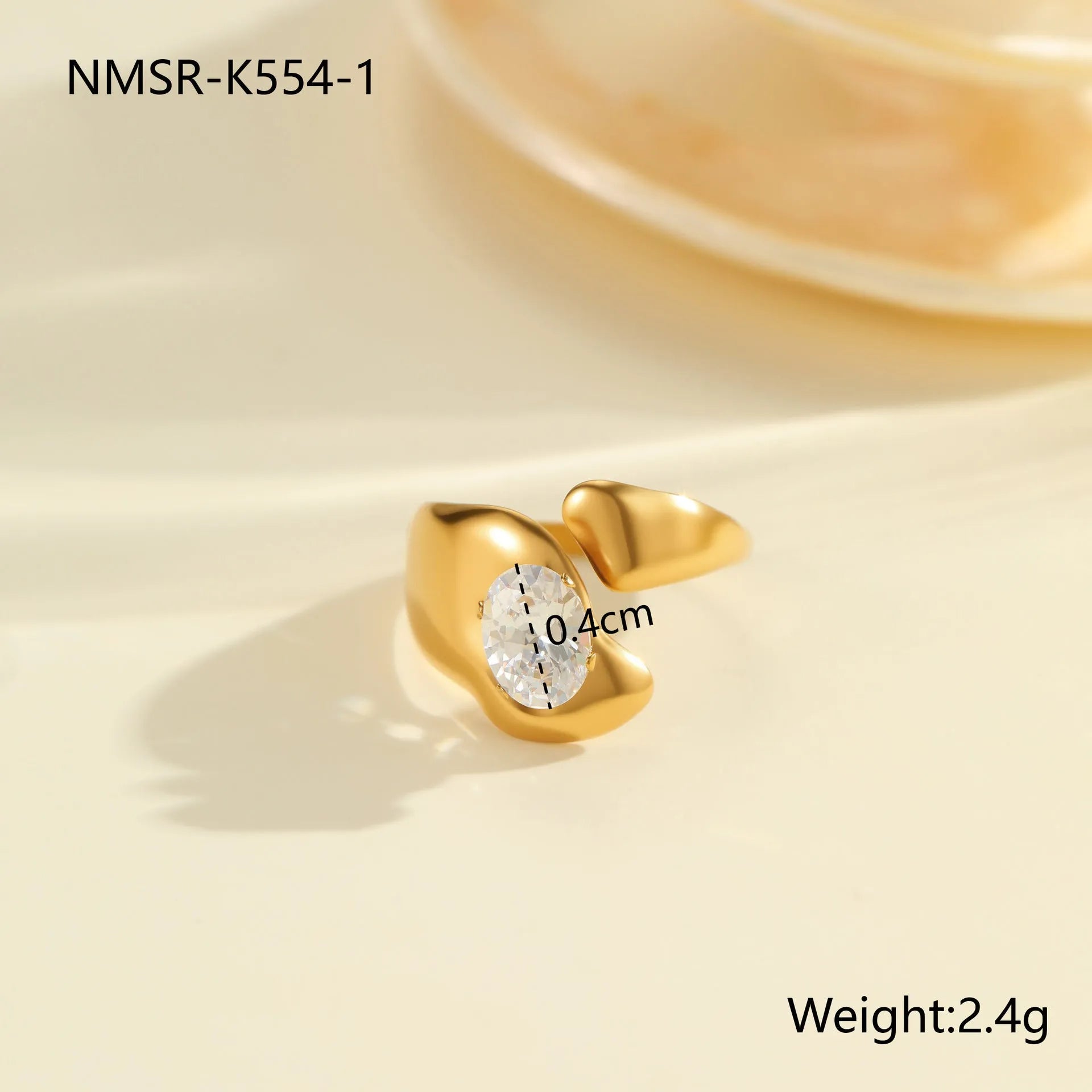 Women's adjustable geometric zircon ring in stainless steel with open mouth design