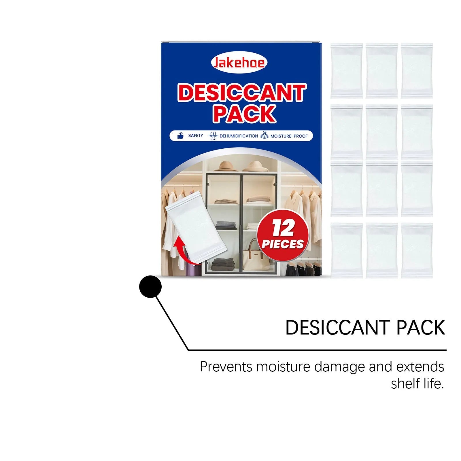 12-pack of household desiccant moisture absorber units with calcium chloride and wood pulp