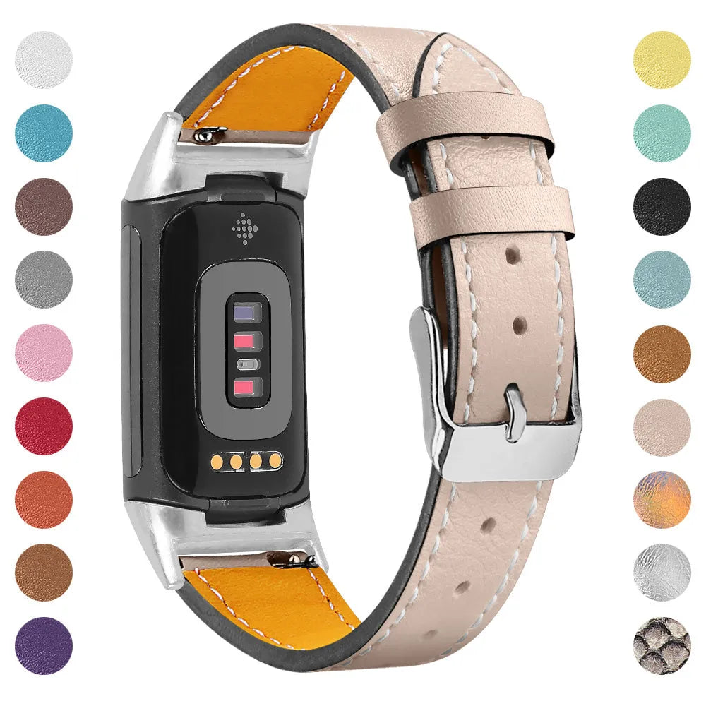 Genuine leather strap for Fitbit Charge 5 and Charge 6 smartwatch in multiple colour options