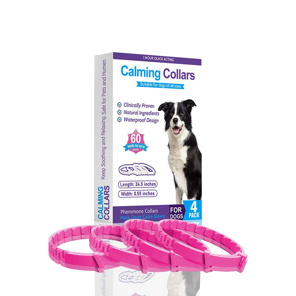 Four dog anxiety relief collars in assorted colours with 62cm length and monochrome Chinese pattern