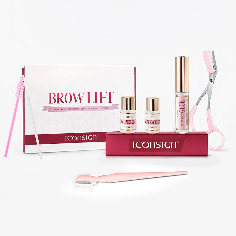 Pink eyebrow quick ironing perm set in a suit-style kit.