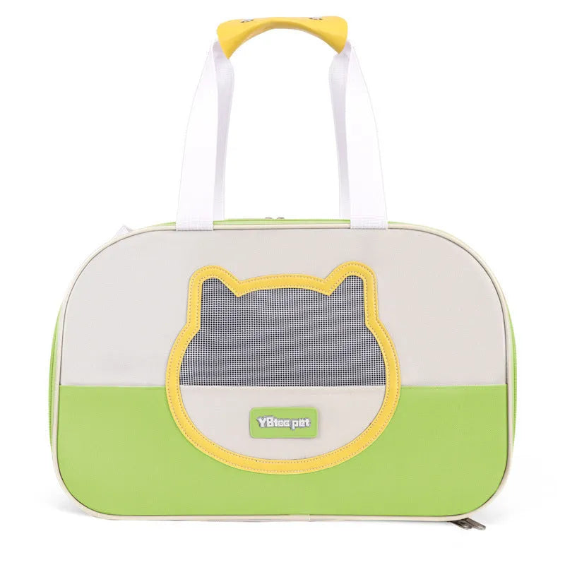 Outdoor portable foldable cat backpack in Oxford cloth, showing large capacity and breathable design.