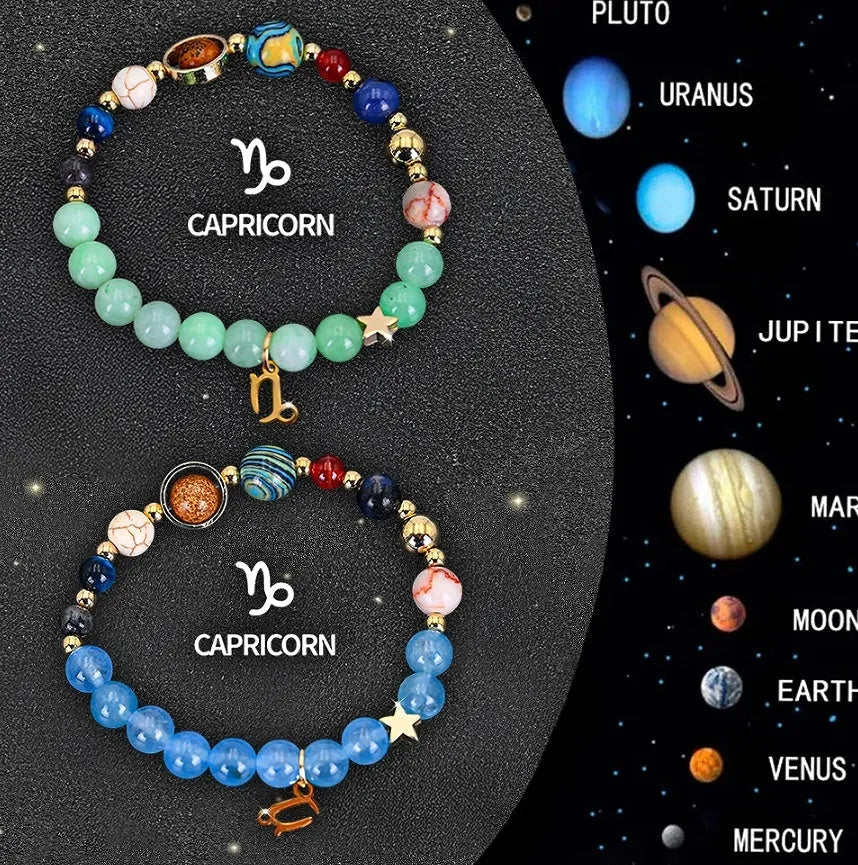 Natural stone beaded bracelets for twelve zodiac signs with adjustable thread closures