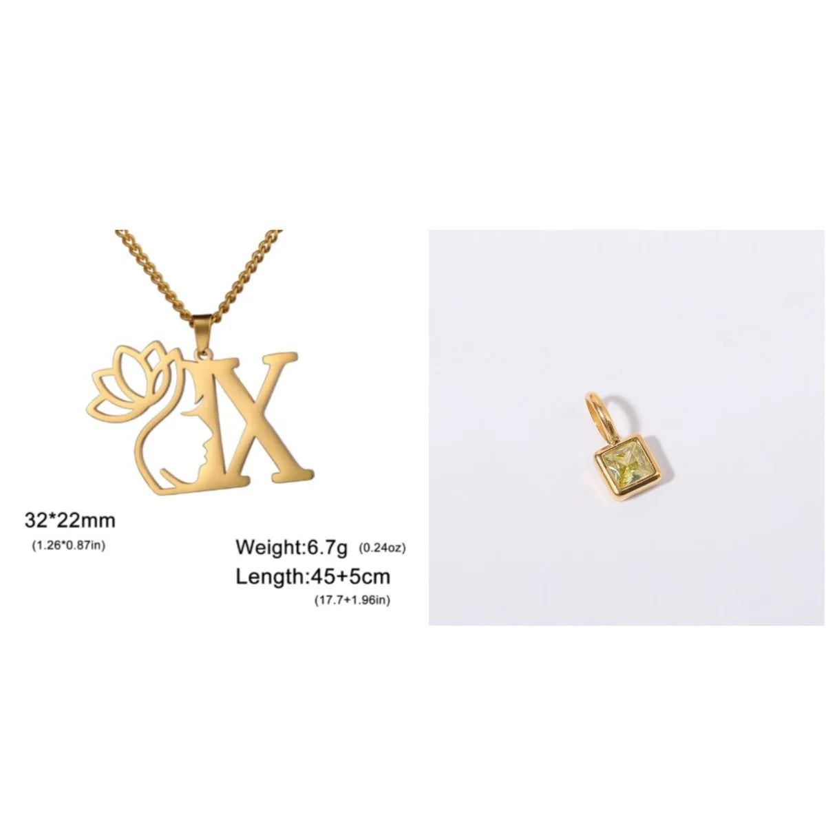 Stainless steel cross chain necklace with single pendant in gold or silver colour