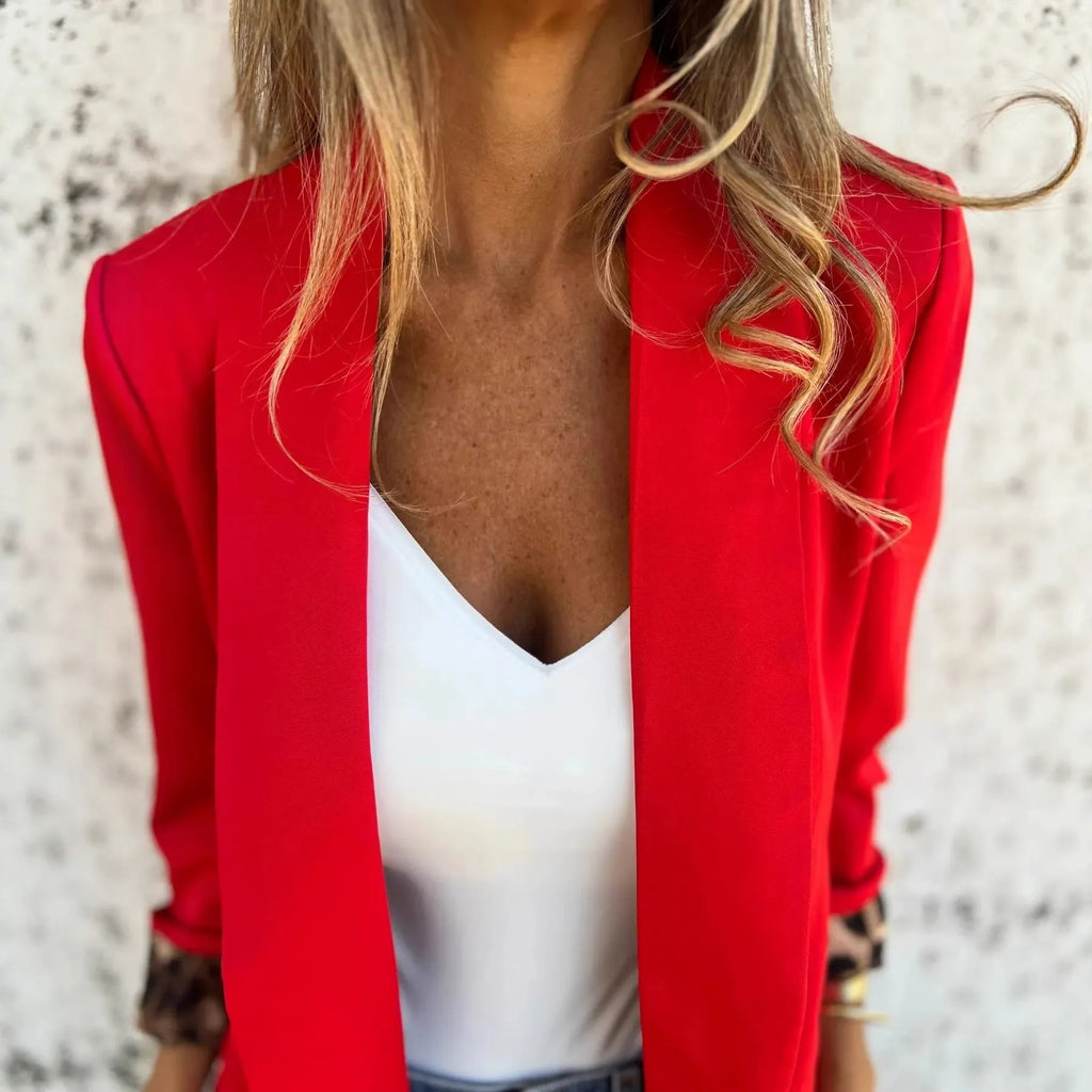 Women's slim fit cheetah print blazer jacket in black or red colour.