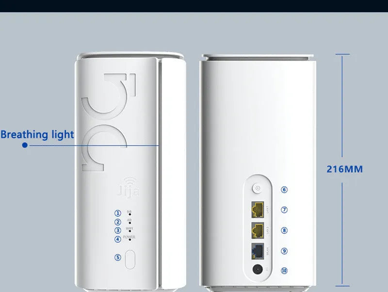 4G CPE wireless router measuring 51x30x5mm with data cable and manual