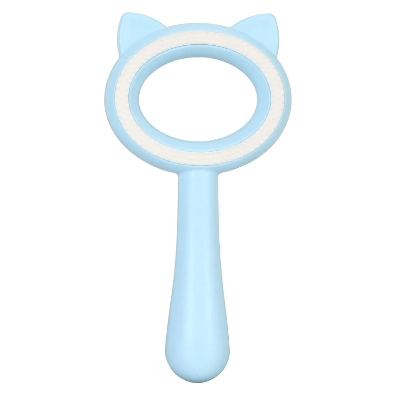 Blue and white double-sided pet grooming brush with deshedding and massage comb functions