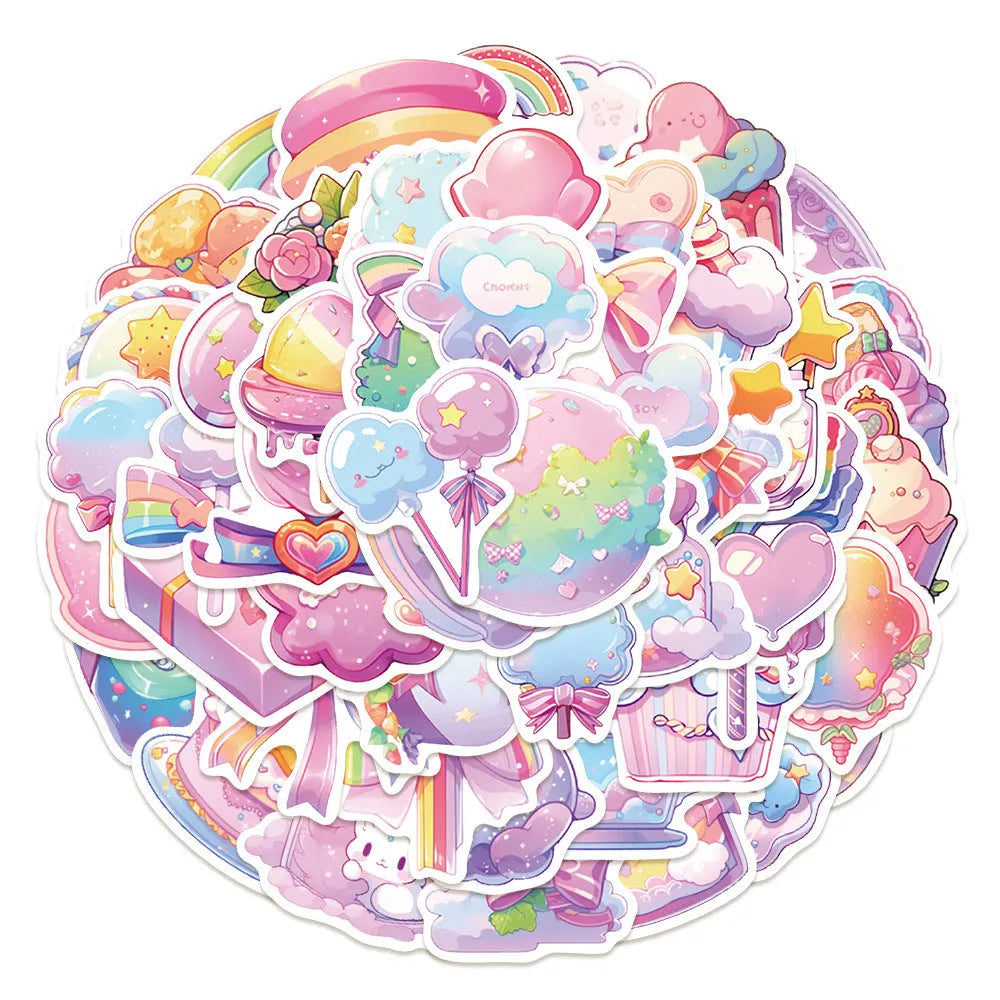 Pack of 50 fresh candy theme cute small object waterproof decorative stickers.