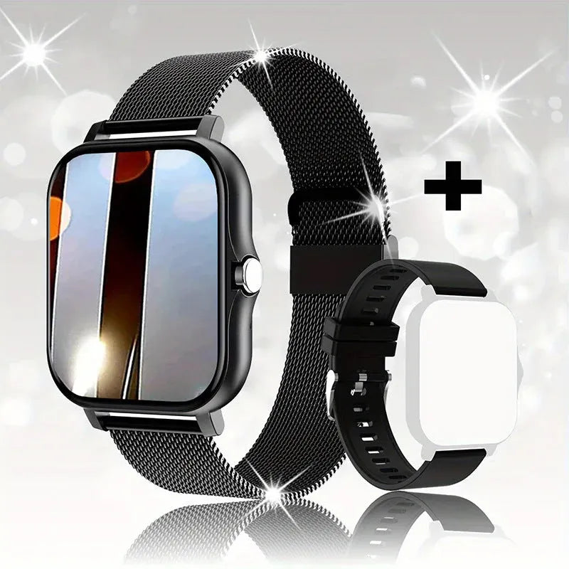 Smart watch with colour touch screen and silicone strap, showing Bluetooth call interface.