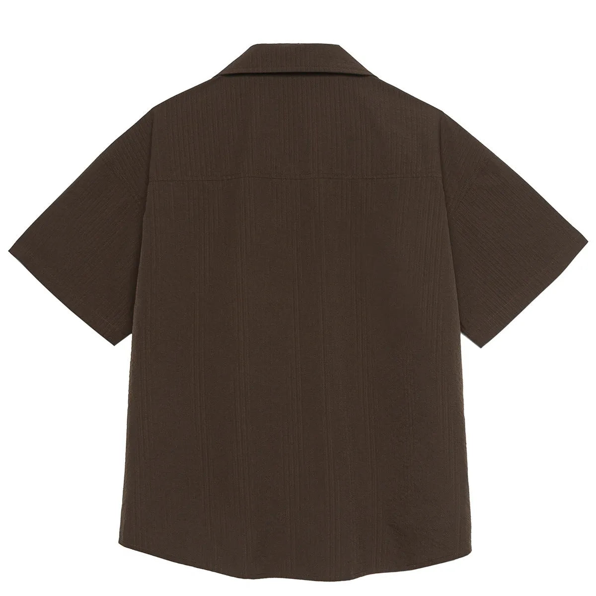 Brown striped outdoor waterproof shirt with Cuban collar, short sleeves, and cardigan style for mountain camping