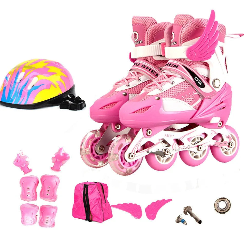 PU mesh adjustable children's roller skates with aluminium frame and protective gear