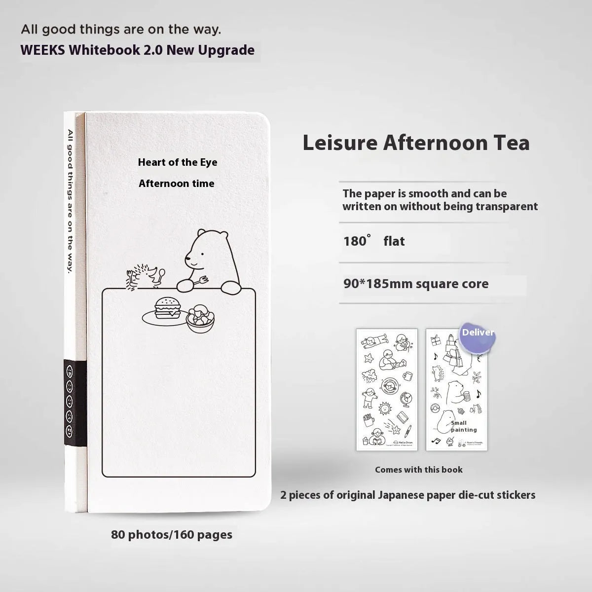 Small white paper notebook with plaid interior and simple cute style, includes stickers.