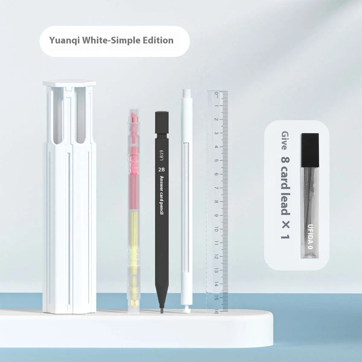 Plastic pencil case kit with pressing pen in pink, blue, or white, showing six-piece and sixteen-piece set options
