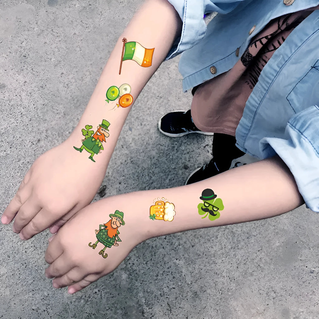 Irish festival flag tattoo sticker paper with clover design measuring 120x75mm for children's face decoration