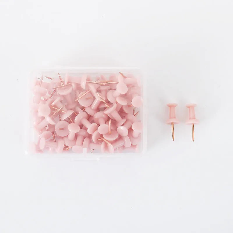 Morandi colour pushpins set showing push-button, five-pointed star, and button-style decorative nails