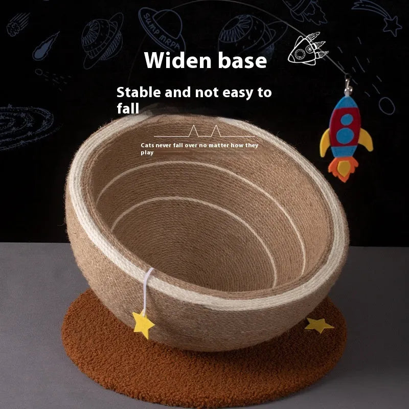 Large cat scratching board with integrated flannel-lined bed in starry sisal nest design