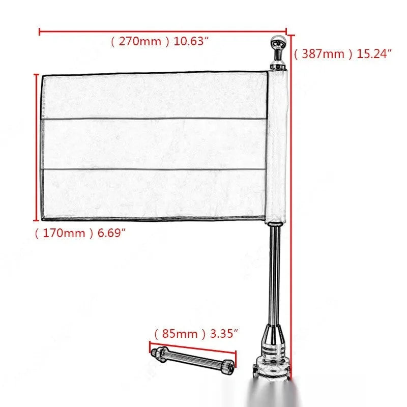 Black and silver electroplated motorcycle flagpole mount for side box or luggage rack attachment