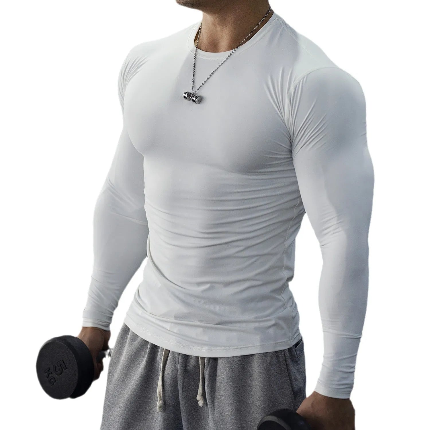Men's black slim-fit long sleeve fitness tights for running and gym workouts
