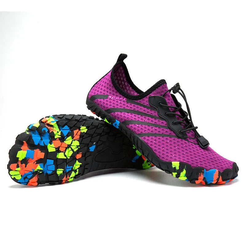 Low-top fast drainage beach swimming shoes in army green with mesh upper and rubber sole.