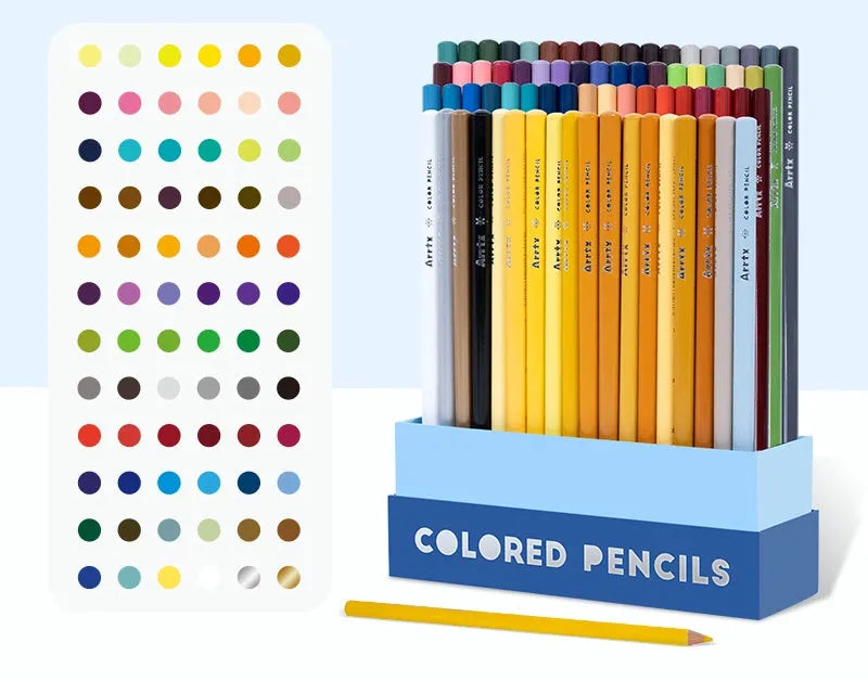 Boxed set of 72 coloured soft core art pencils with basswood barrels for drawing and exams.