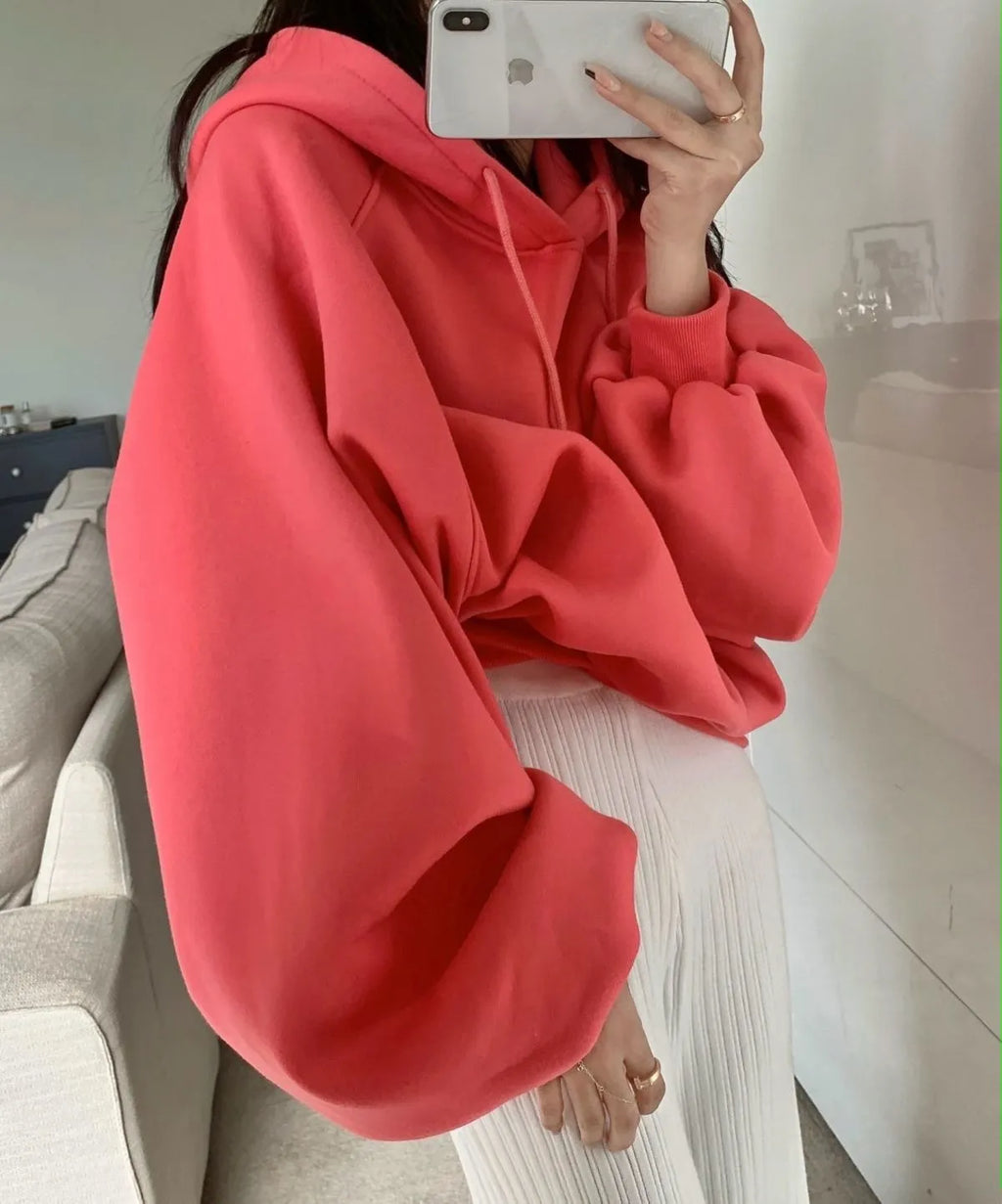Watermelon red women's sleeveless hooded pullover sweater made from mulberry silk fabric.