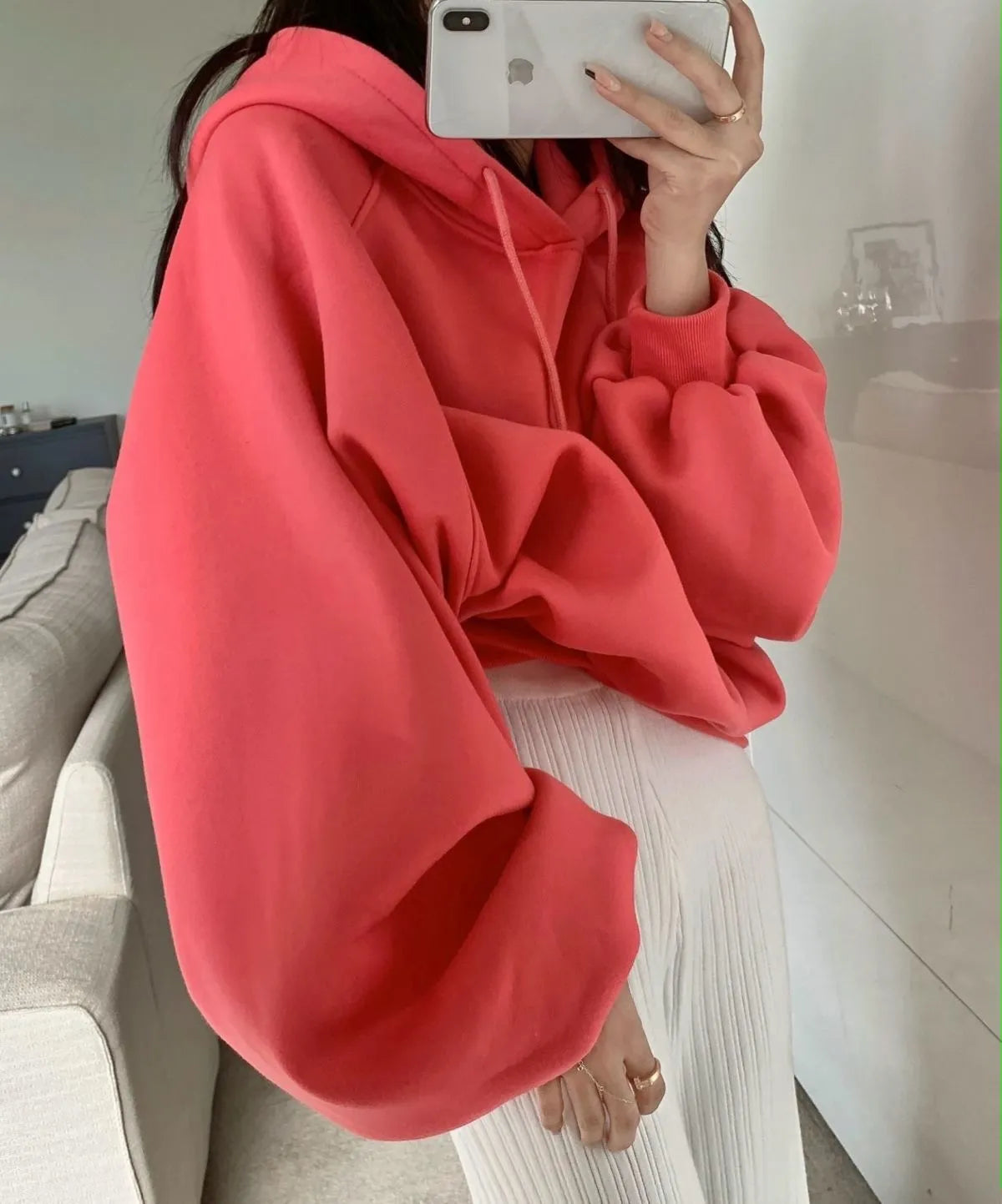 Watermelon red women's sleeveless hooded pullover sweater made from mulberry silk fabric.