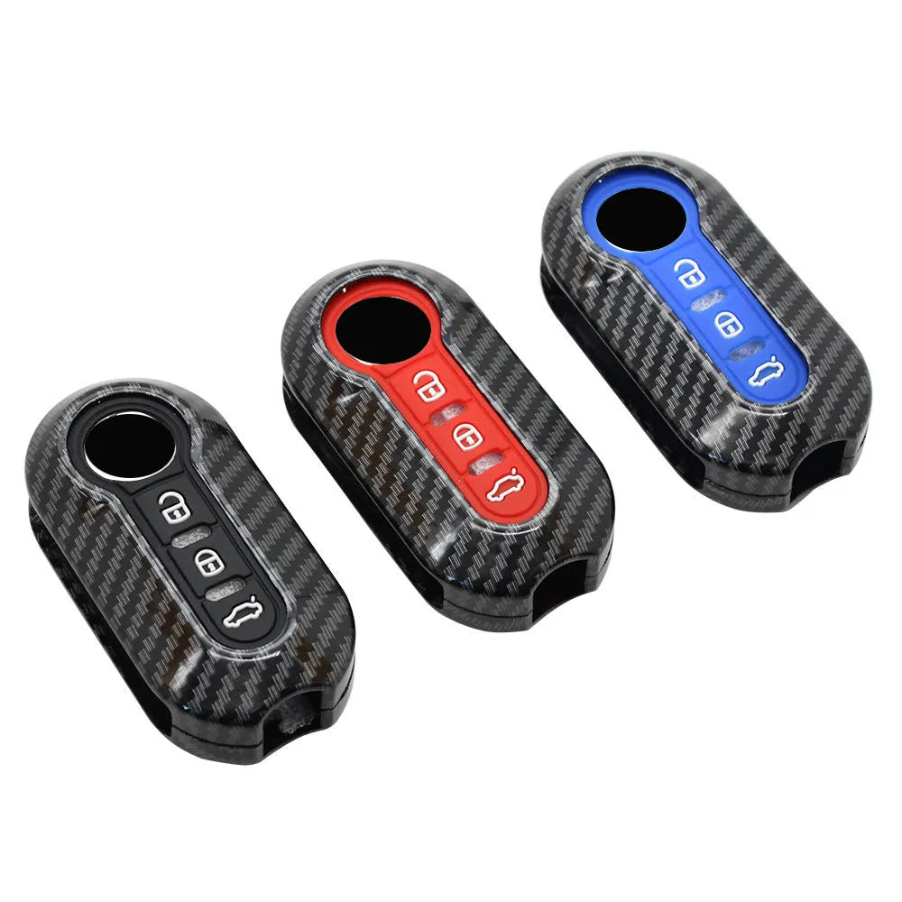 Fiat 500 Boyue Ottimo Viaggio car remote key case in ABS plastic showing black, dark blue, and red colour options