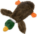 Green 1Wild Duck stuffless dog toy with squeakers and a bottom opening for a bottle.
